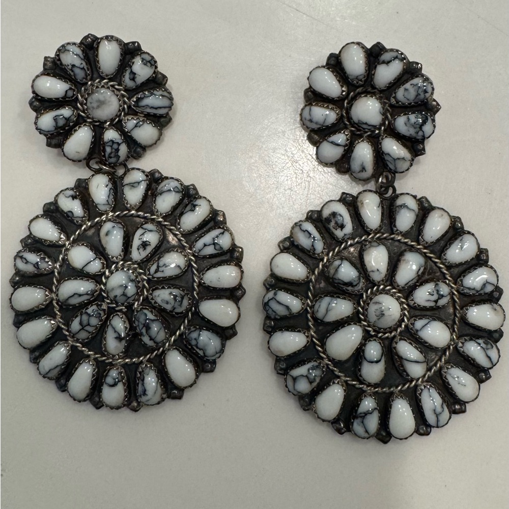 Stamped white buffalo turquoise earrings